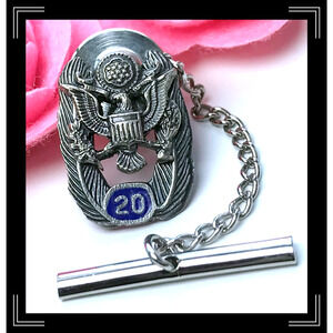 VTG Sterling Silver Enamel US ARMY Government 20 Year Service Lapel Pin Tie Tack